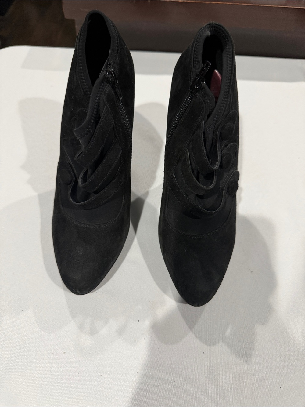 Jessica Simpson Black Suede Ankle Booties with Swirl Cutout Detail